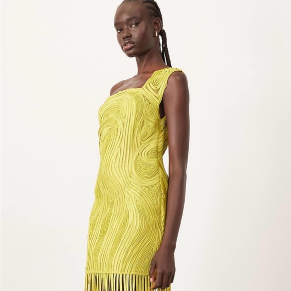 ASOS Dresses & Skirts - 💚 ASOS ARRANGE Asymmetric Tape Work Fringe Hem Dress – Size 12